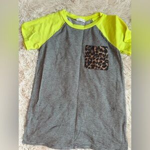 First Love Neon Yellow Raglan Tee with Leopard Pocket